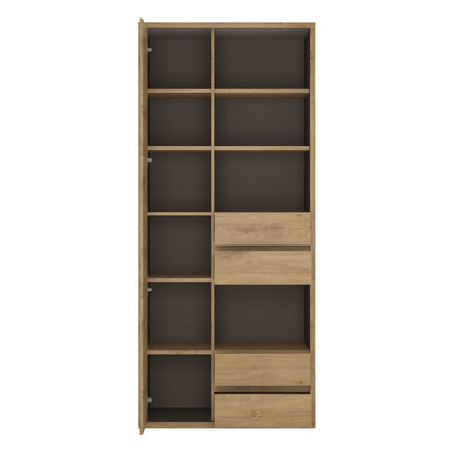 Athens Natural Oak Wood Effect  Tall Wide 1 Door 4 Drawer Bookcase