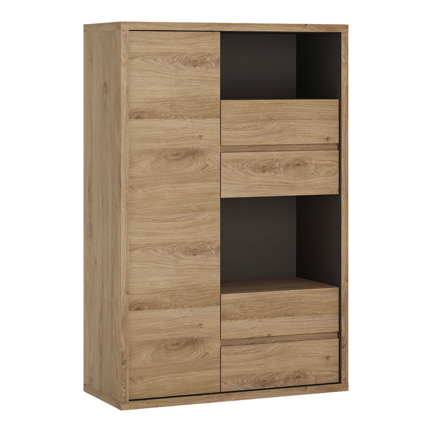 Athens Natural Oak Wood Effect 1 Door 4 Drawer Display Cabinet