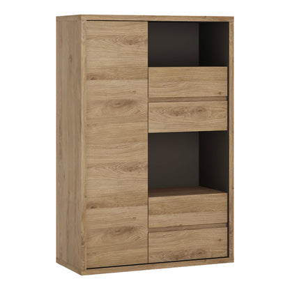 Athens Natural Oak Wood Effect 1 Door 4 Drawer Display Cabinet