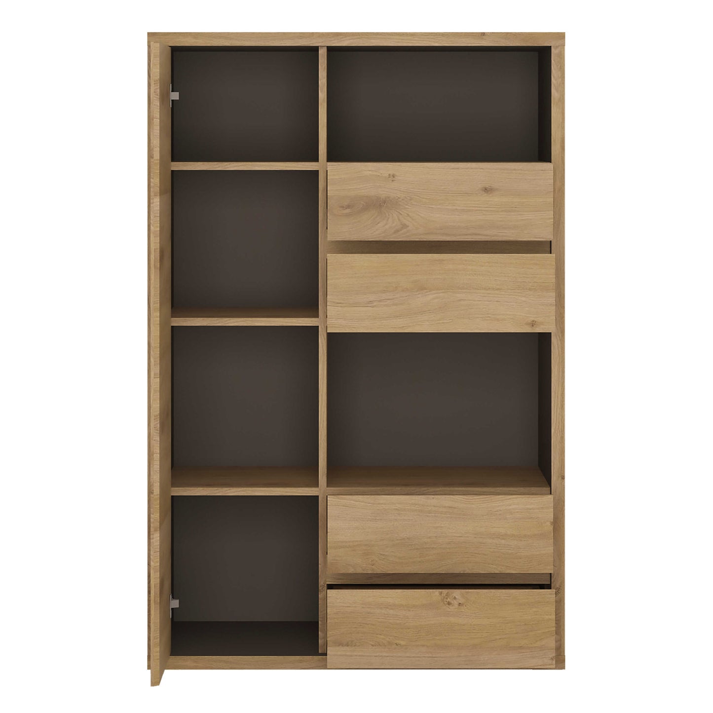 Athens Natural Oak Wood Effect 1 Door 4 Drawer Display Cabinet