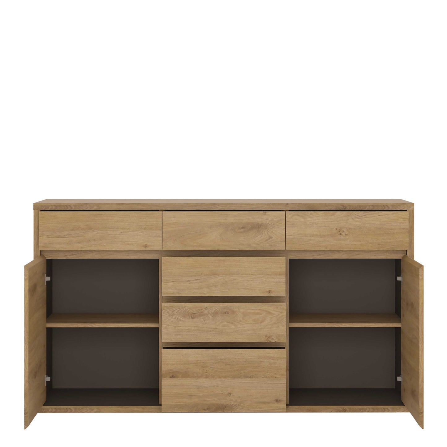 Athens Natural Oak Wood Effect 6 Drawer Storage Chest 2 Doors