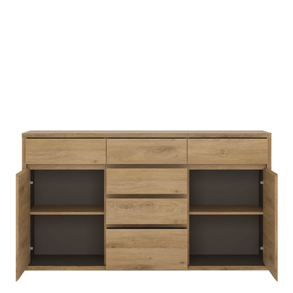 Athens Natural Oak Wood Effect 6 Drawer Storage Chest 2 Doors