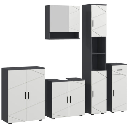 Elva 5 Piece Bathroom Furniture Set With Tall Cabinets Mirror And Pedestal Sink Storage Grey