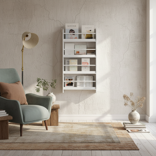 Vivi Wood White Slim Wall Mounted Bookshelf With 15cm Depth