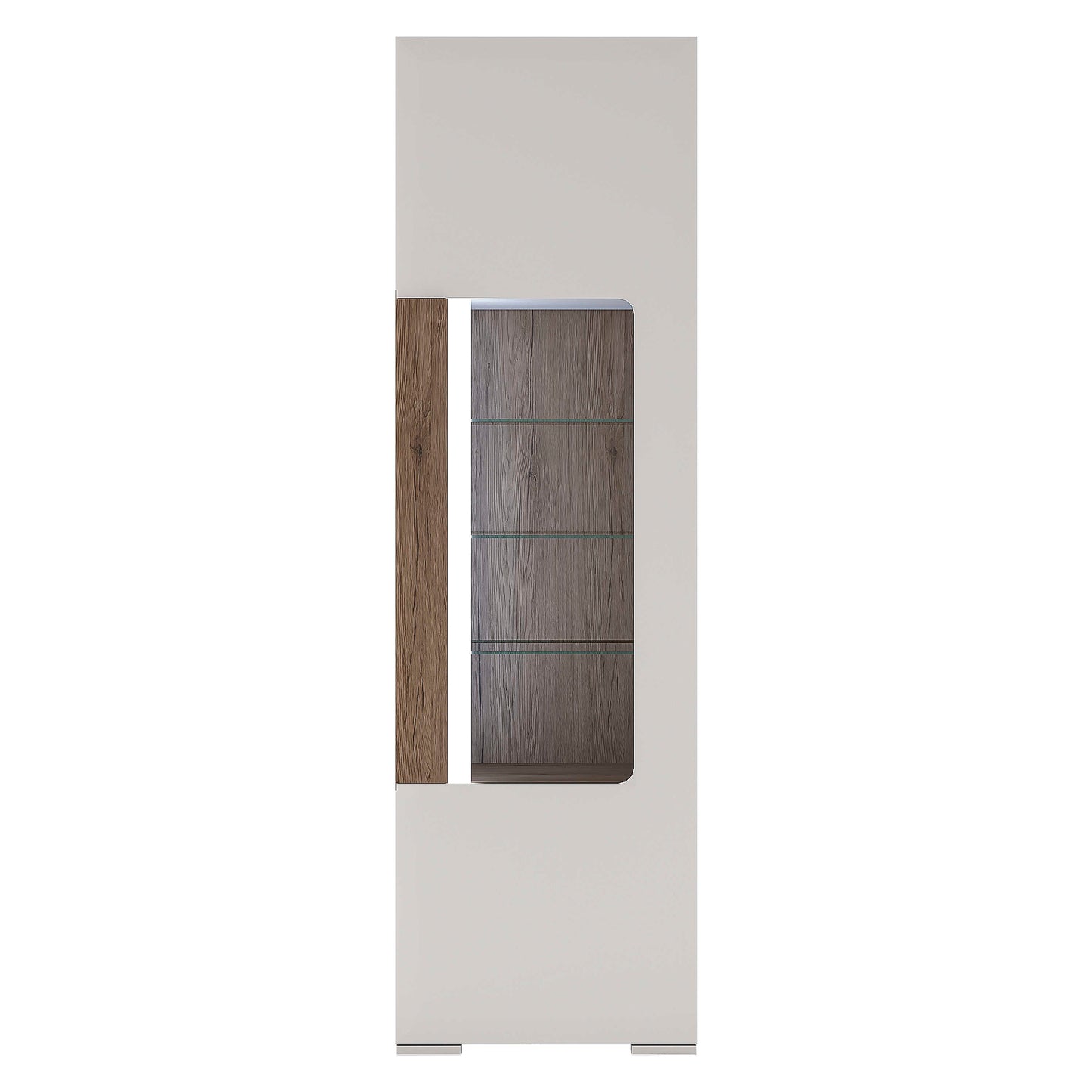 Porto Tall Gloss White Display Cabinet Oak Detail 1 Door and 4 Shelves with Light