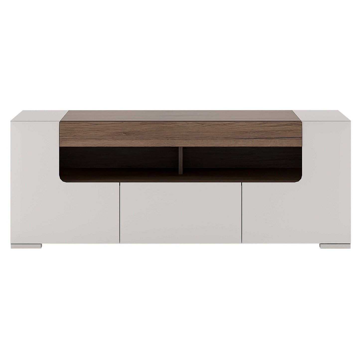 Porto 140cm Gloss White TV Cabinet with Oak Detail 2 Doors and 1 Drawer