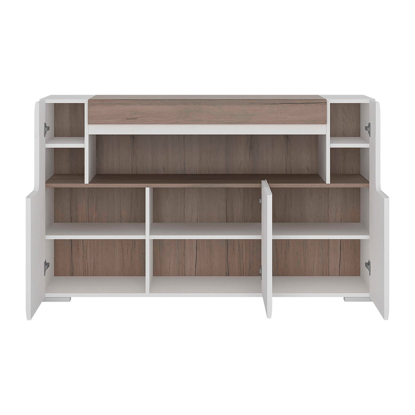 Porto Gloss White Sideboard with Oak Detail 3 Doors 2 Shelves
