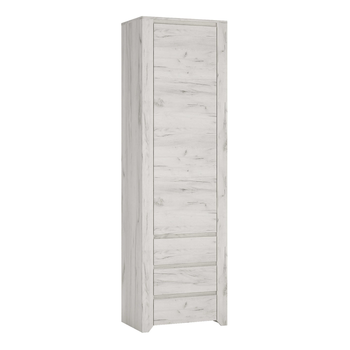 Norwich Tall Narrow Aged Effect Soft Grey Wood Veneer Cupboard 1 Door 3 Drawer