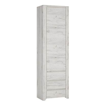 Norwich Tall Narrow Aged Effect Soft Grey Wood Veneer Cupboard 1 Door 3 Drawer