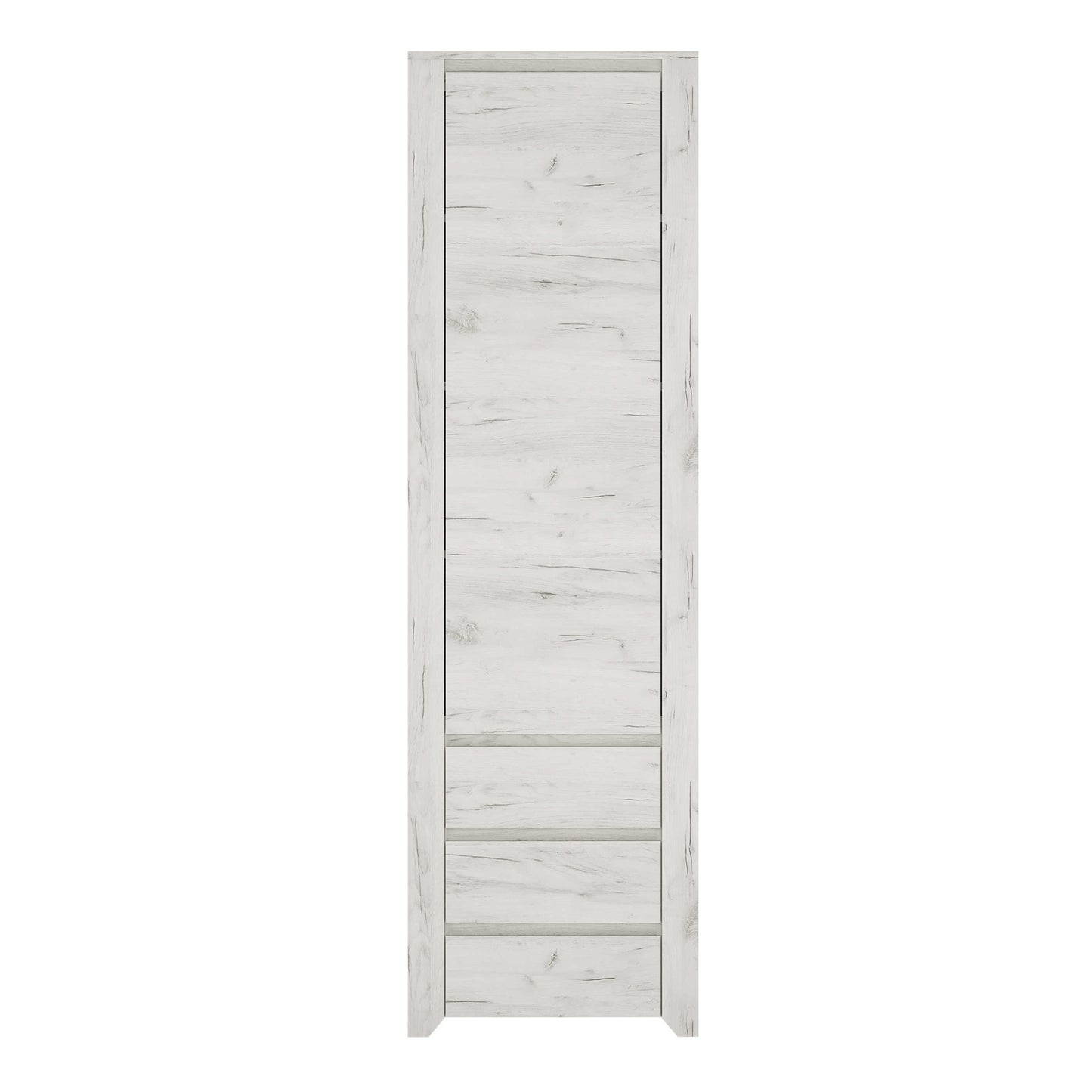 Norwich Tall Narrow Aged Effect Soft Grey Wood Veneer Cupboard 1 Door 3 Drawer