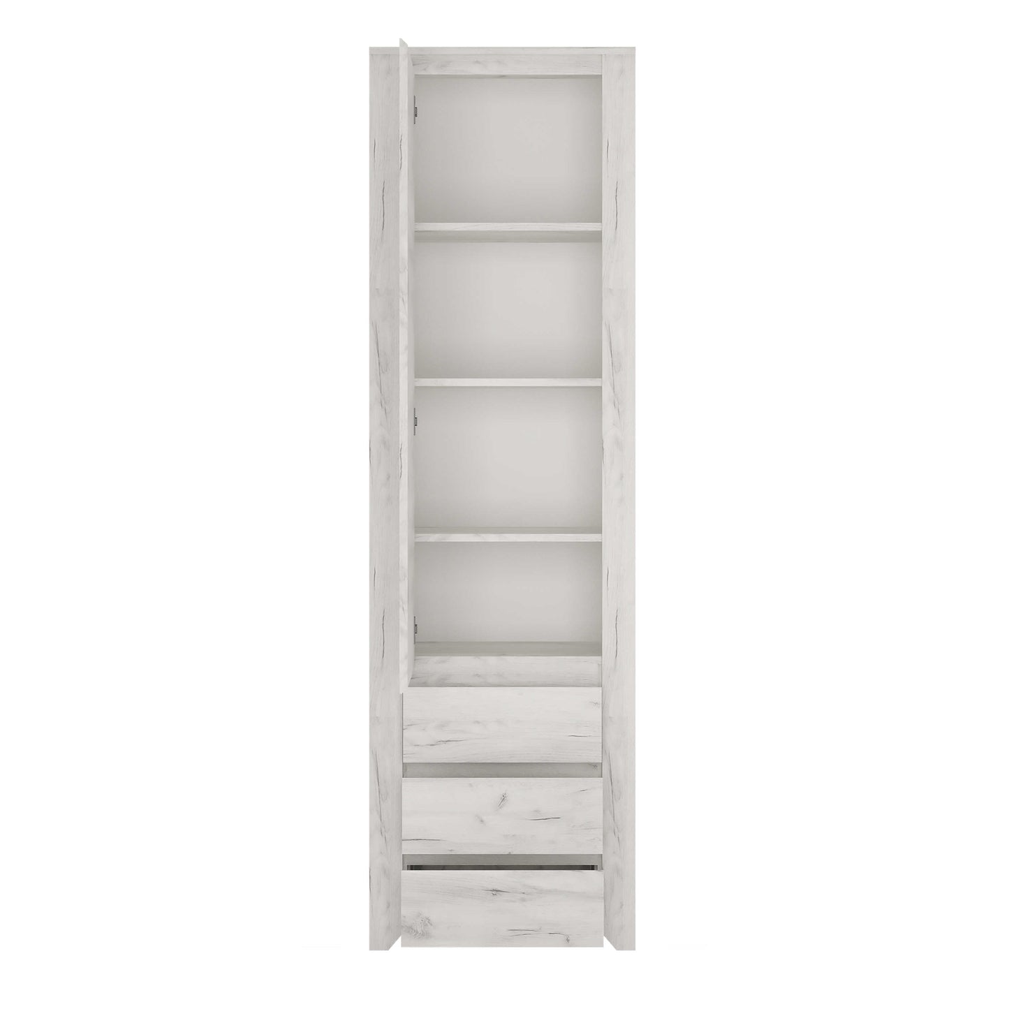 Norwich Tall Narrow Aged Effect Soft Grey Wood Veneer Cupboard 1 Door 3 Drawer