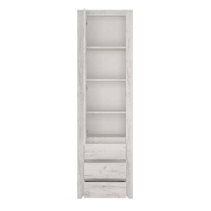 Norwich Tall Narrow Aged Effect Soft Grey Wood Veneer Cupboard 1 Door 3 Drawer