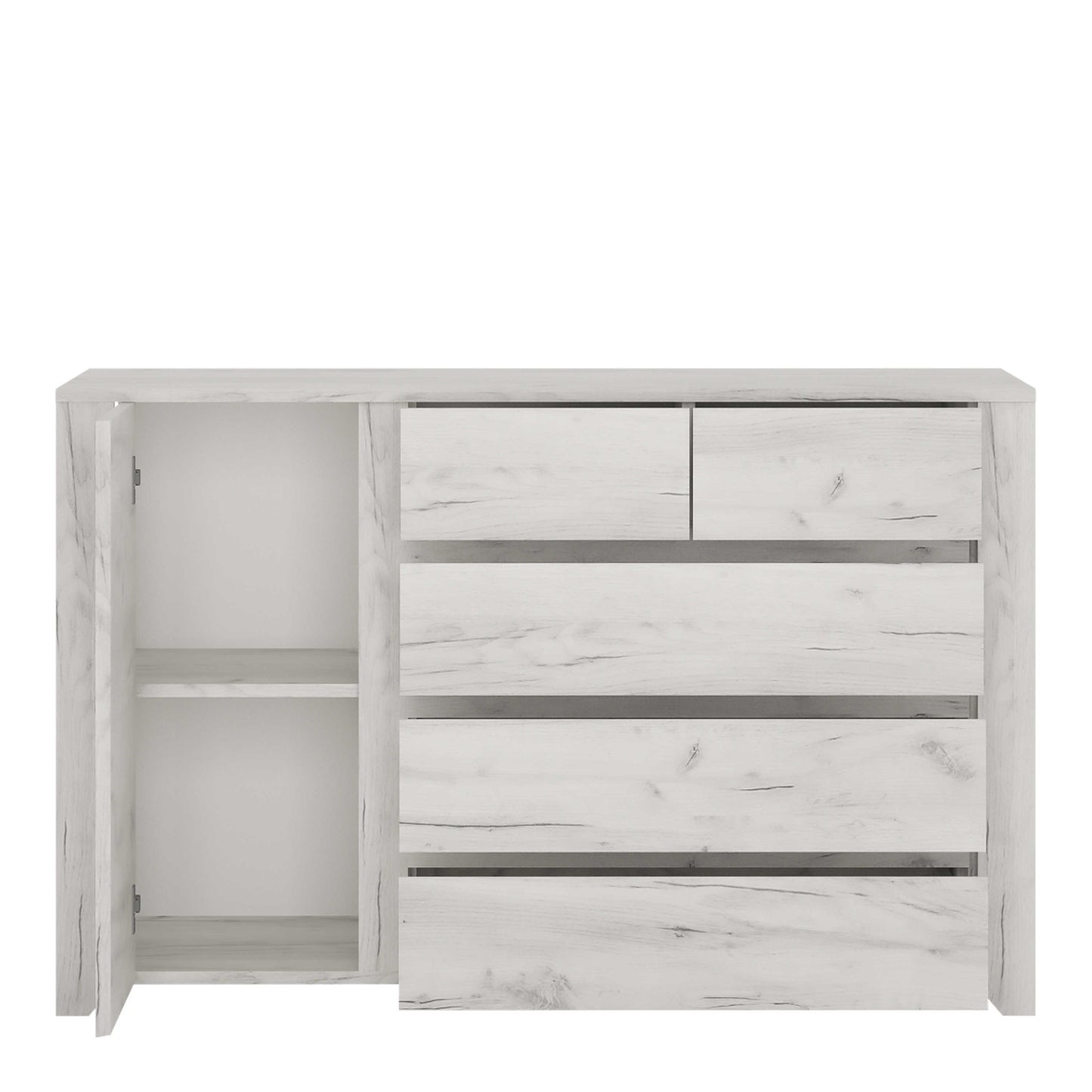 Norwich Aged Effect Soft Grey Wood Veneer 1 Door 2+3 Drawer Storage Chest