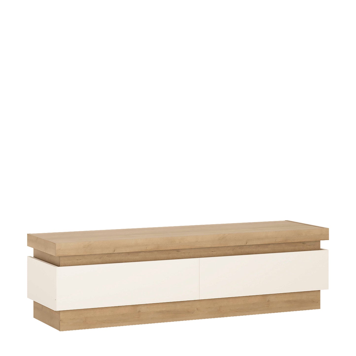 Hjorring White Gloss and Natural Oak Wood TV Cabinet 2 Drawer