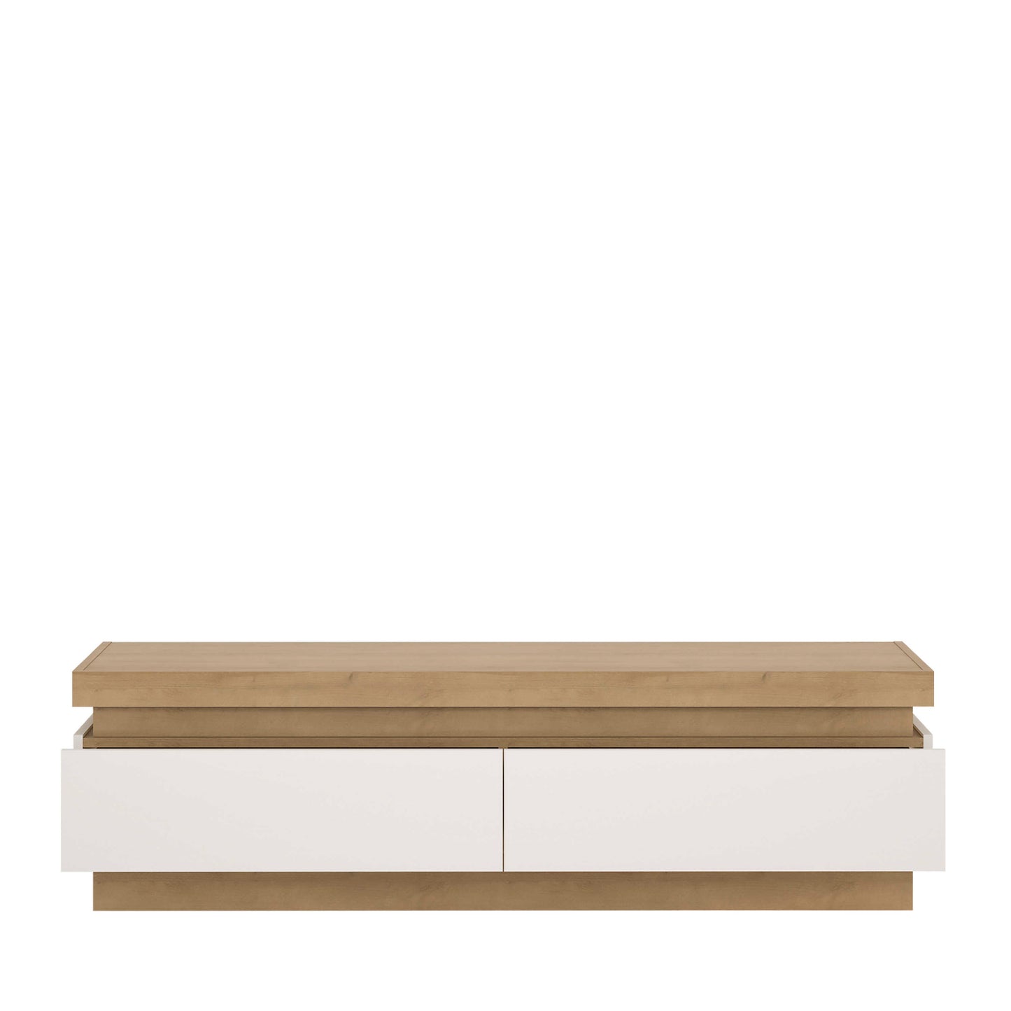 Hjorring White Gloss and Natural Oak Wood TV Cabinet 2 Drawer