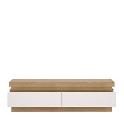 Hjorring White Gloss and Natural Oak Wood TV Cabinet 2 Drawer