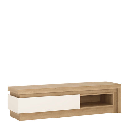 Hjorring Natural Oak Wood and White Gloos 1 Drawer TV Cabinet Open Shelf