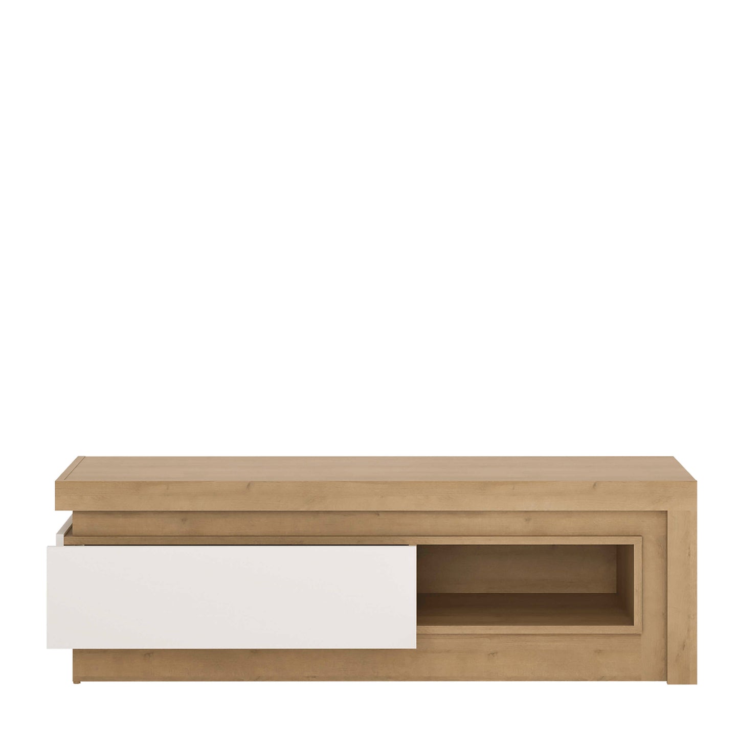 Hjorring Natural Oak Wood and White Gloos 1 Drawer TV Cabinet Open Shelf