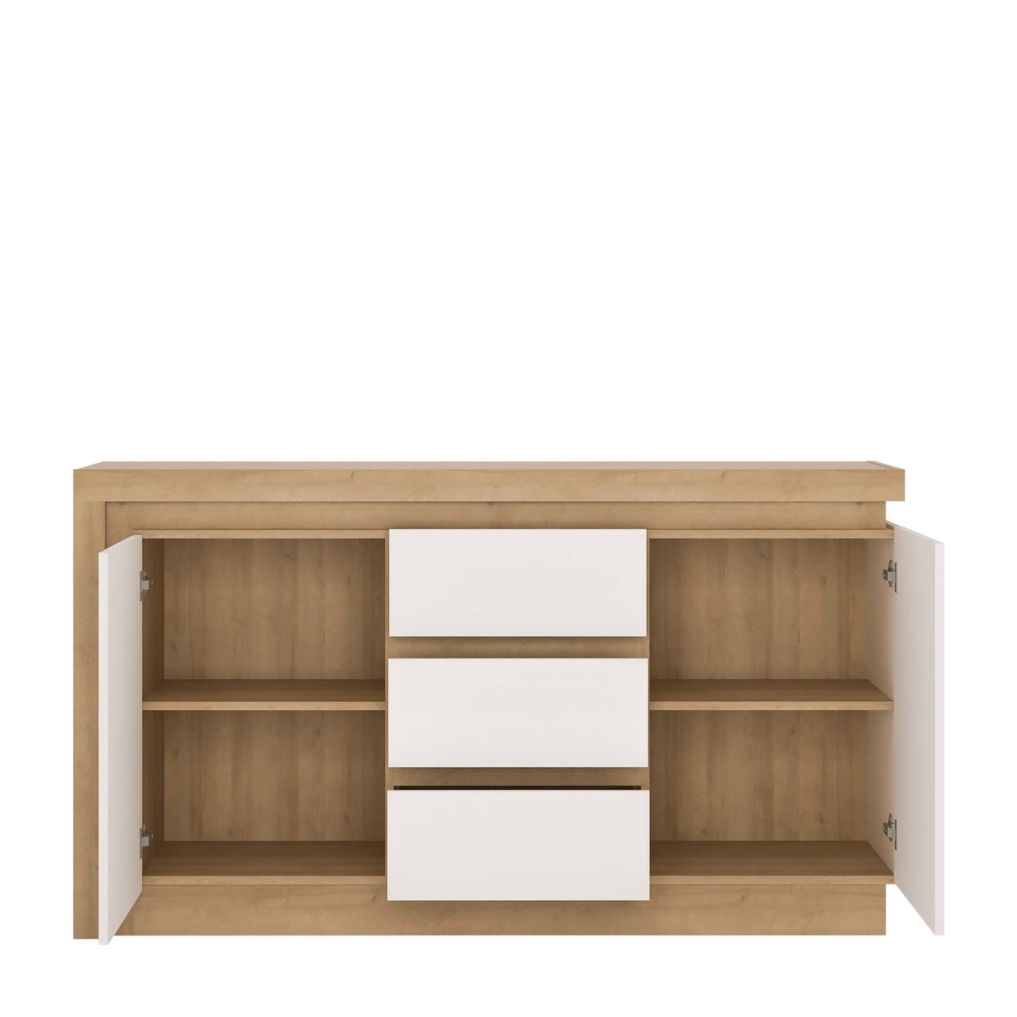 Hjorring Natural Oak Wood and White Sideboard 2 Doors 3 Drawers
