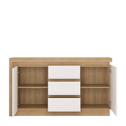 Hjorring Natural Oak Wood and White Sideboard 2 Doors 3 Drawers