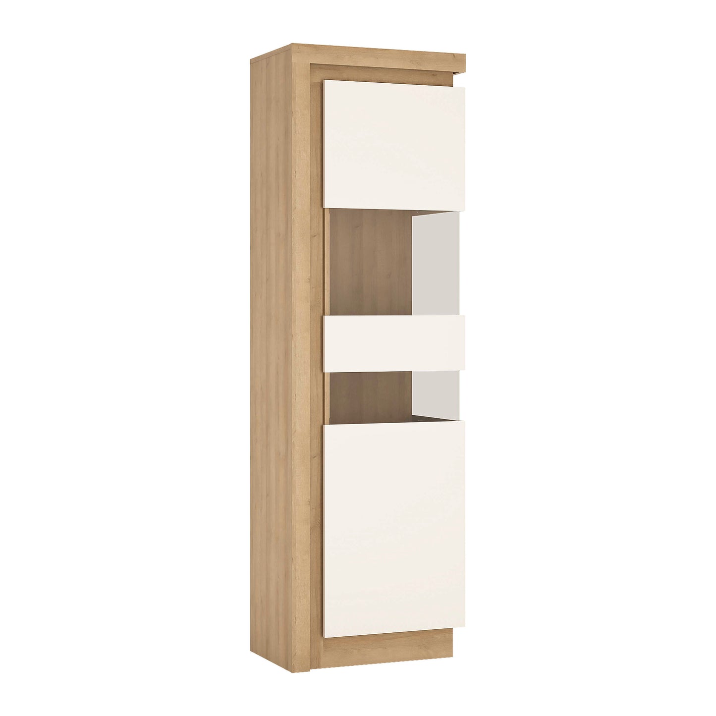 Hjorring White and Natural Oak Wood Tall Narrow Display Cabinet