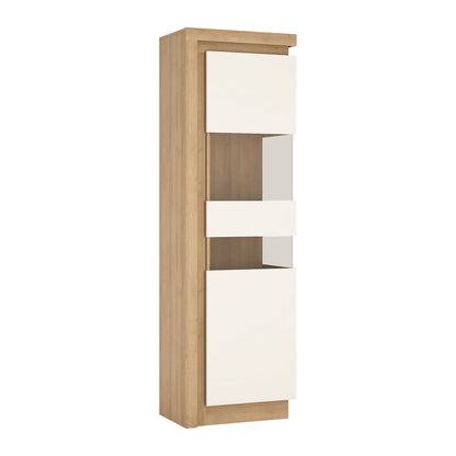 Hjorring White and Natural Oak Wood Tall Narrow Display Cabinet