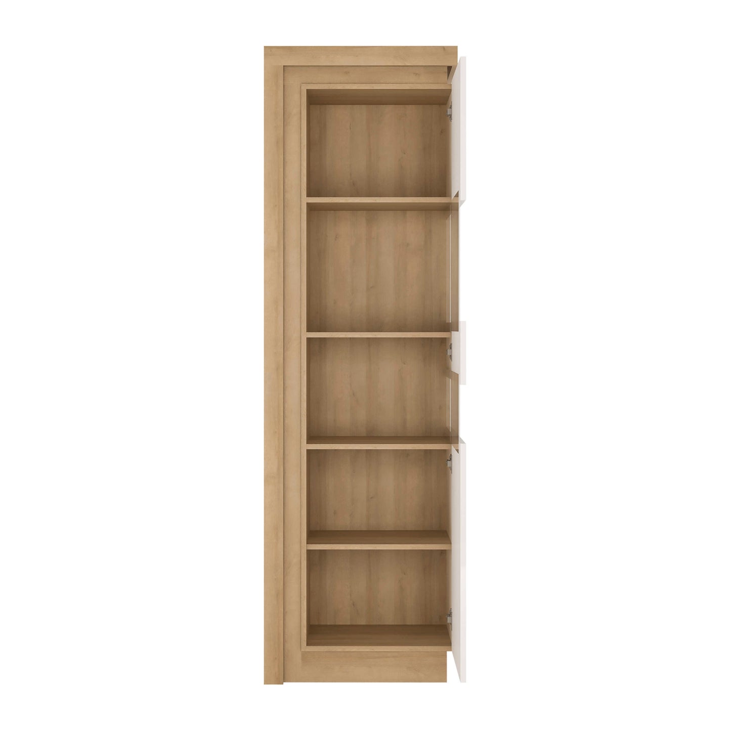 Hjorring White and Natural Oak Wood Tall Narrow Display Cabinet