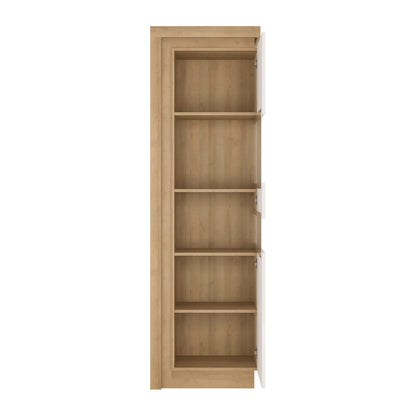 Hjorring White and Natural Oak Wood Tall Narrow Display Cabinet