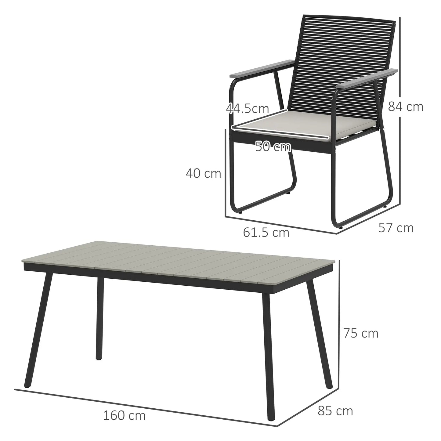 Karutte 6 Seater Garden Dining Set featuring Soft Cushions Rattan Backrest Rectangular Plastic Top Garden Furniture Set Outdoor Dining Table & Chairs for Patio Balcony Poolside Grey