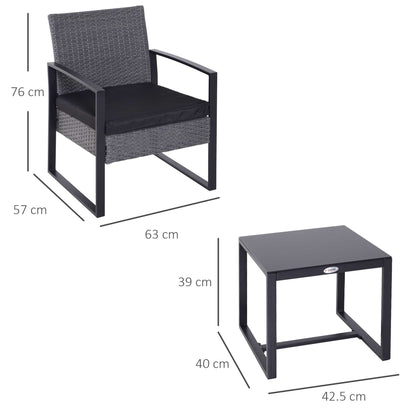 Seha Dark Grey Rattan 2 Seater Outdoor Bistro Set With Black Cushions