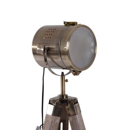 Sosureyo Wood And Metal Grey And Bronze Industrial Tripod Floor Lamp With Adjustable