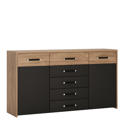 Dunedin Black and Natural Oak Effect Wide Cupboard 2 Door 5 Drawers