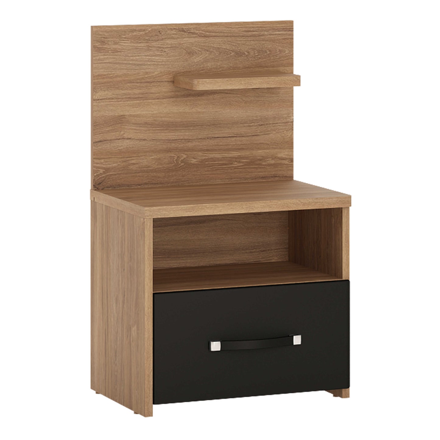 Dunedin Black and Natural Oak Effect Bedside Table 1 Drawer 2 Shelves