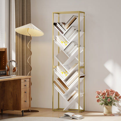 Loelne Wood And Metal Gold Tone And White 10 Tier Modern Display Bookcase