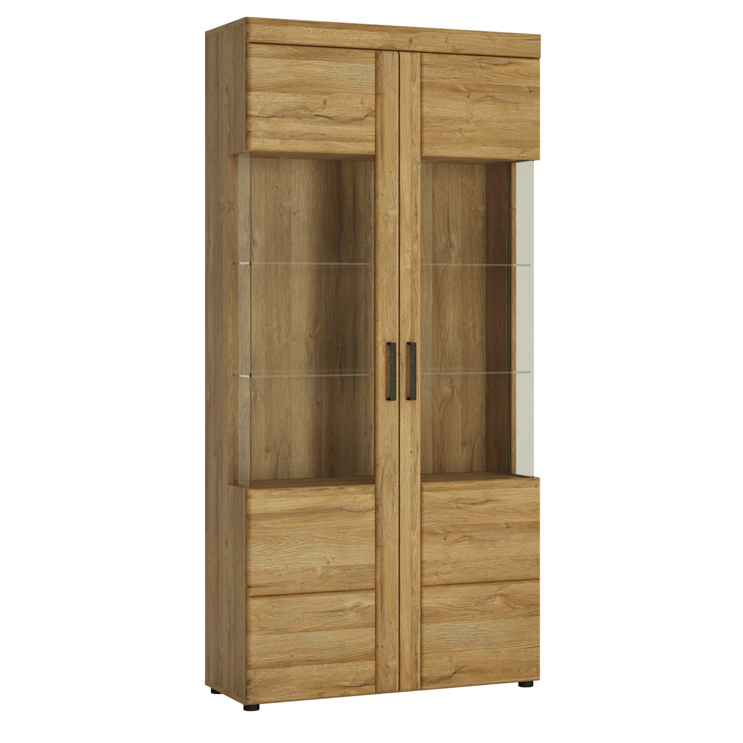 Larkwood Tall Wide 2 Door Glazed Grandson Oak Wood Display Cabinet