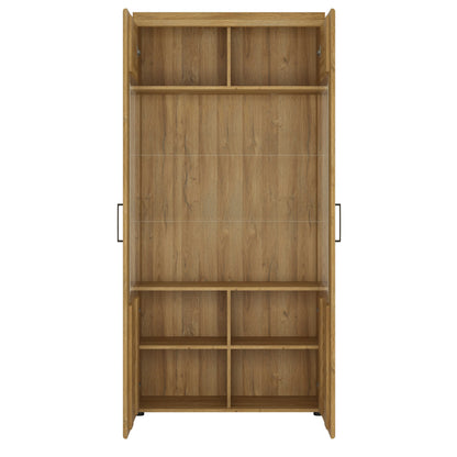 Larkwood Tall Wide 2 Door Glazed Grandson Oak Wood Display Cabinet