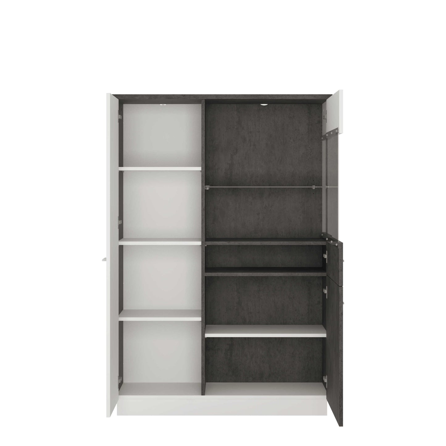 Nantes Grey and White Low Glazed Display Cabinet Right Hand with Closed Storage