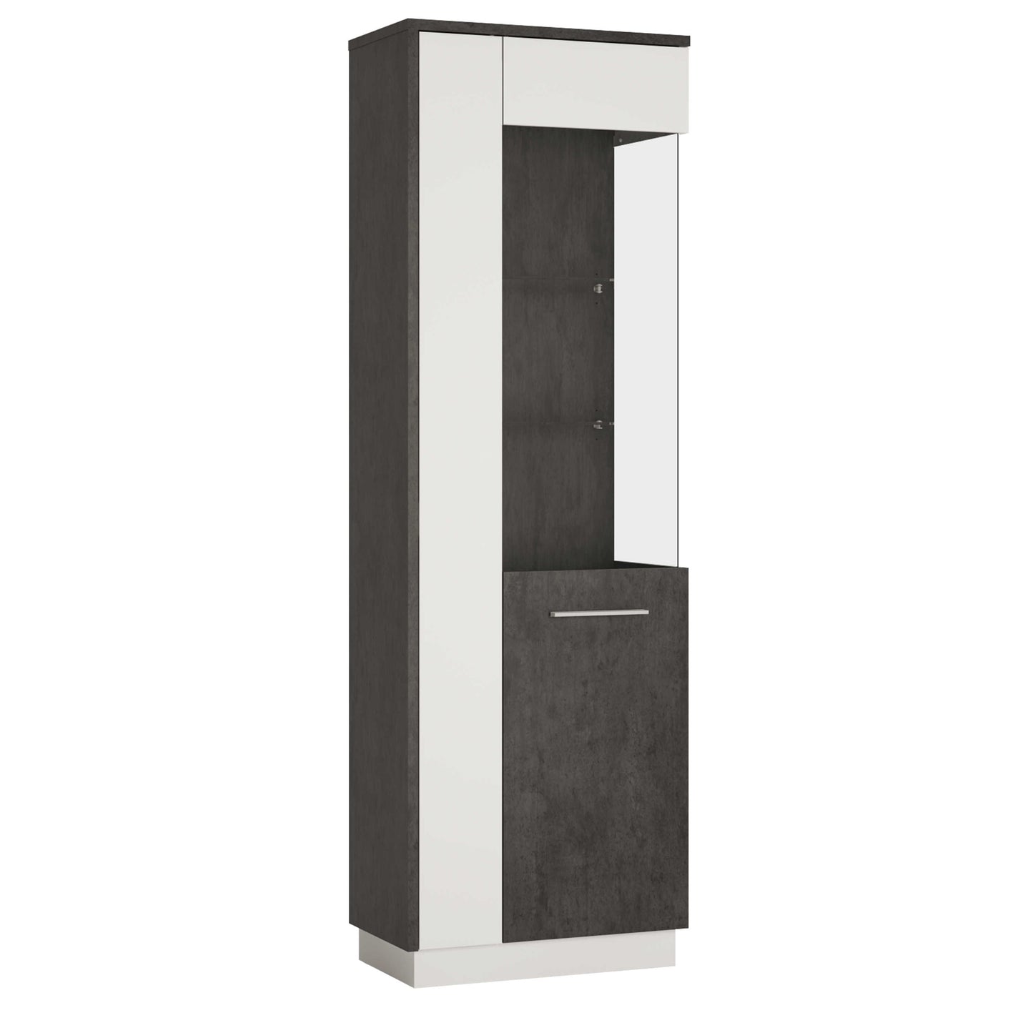 Nantes Grey and White Tall Glazed Display Cabinet Right Hand with LED Lighting