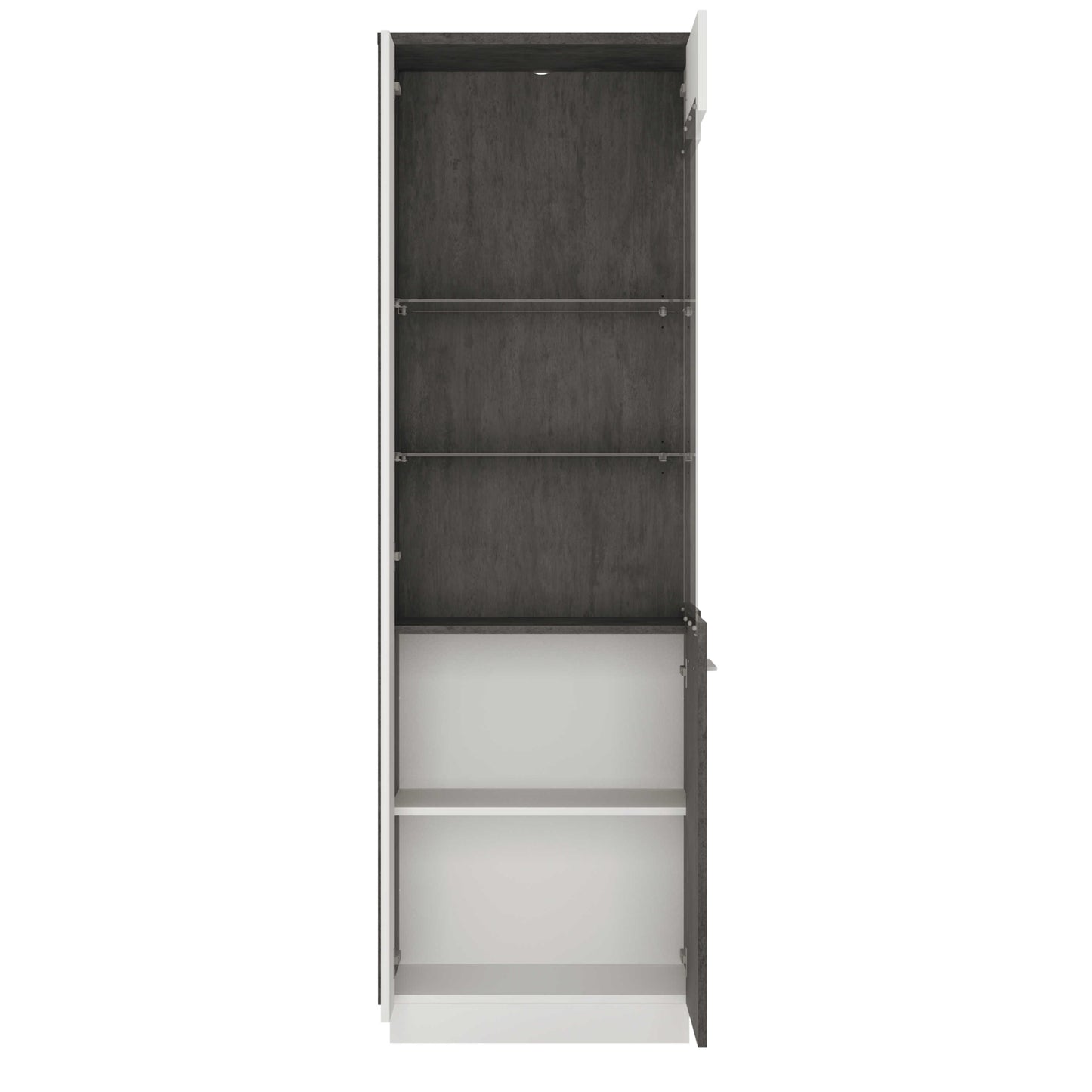 Nantes Grey and White Tall Glazed Display Cabinet Right Hand with LED Lighting