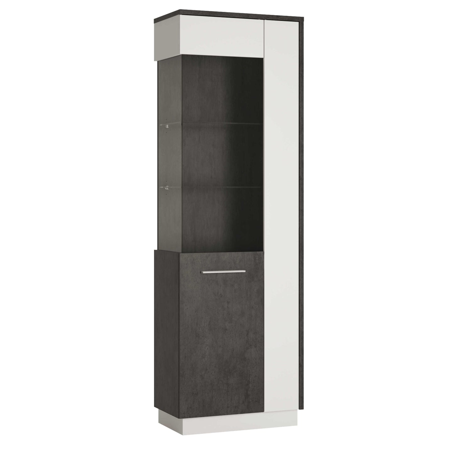 Nantes Grey and White Tall Glazed Display Cabinet Left Hand with LED Lighting