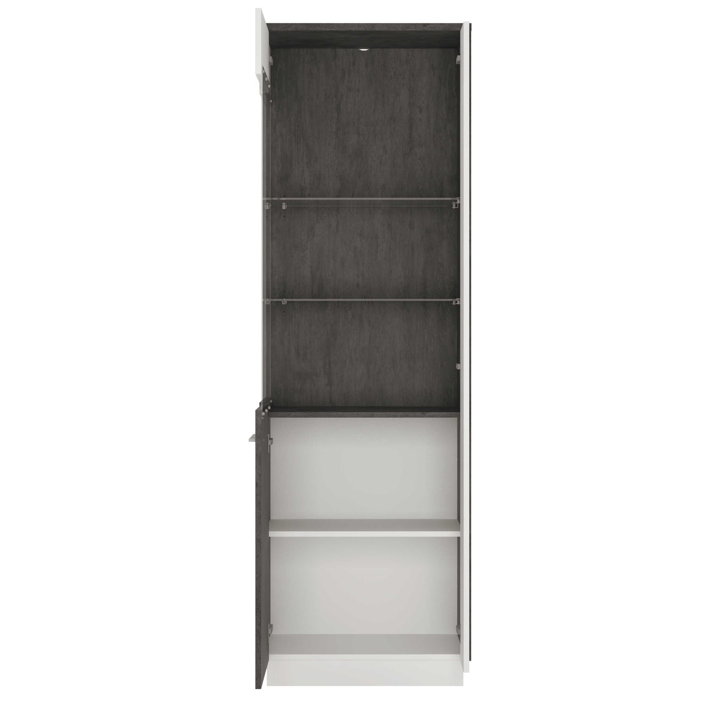 Nantes Grey and White Tall Glazed Display Cabinet Left Hand with LED Lighting