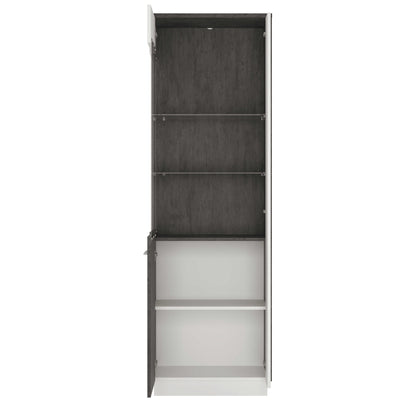 Nantes Grey and White Tall Glazed Display Cabinet Left Hand with LED Lighting