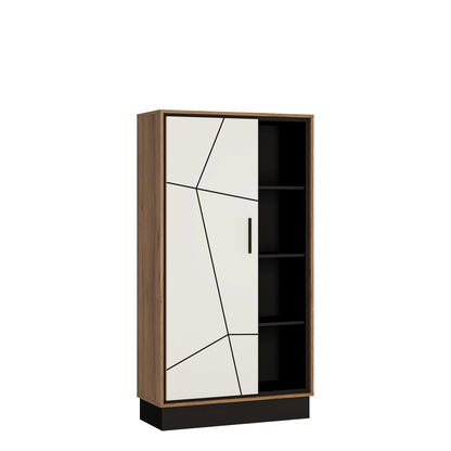Dabbleton Walnut and White Wooden 1 Door Bookcase 4 Shelves Geometric Design