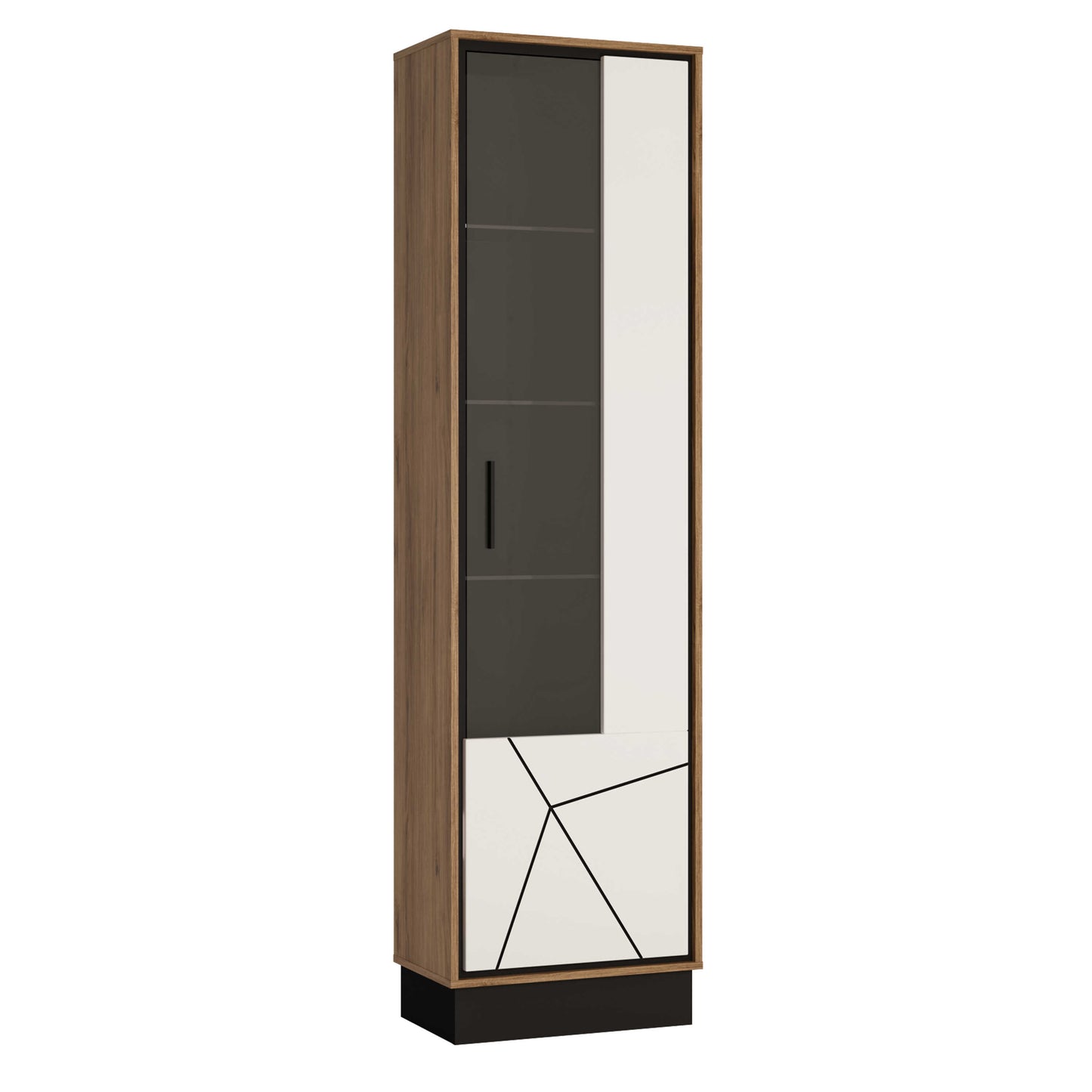 Dabbleton Tall Display Walnut and White Cabinet Right Hand Geometric Design