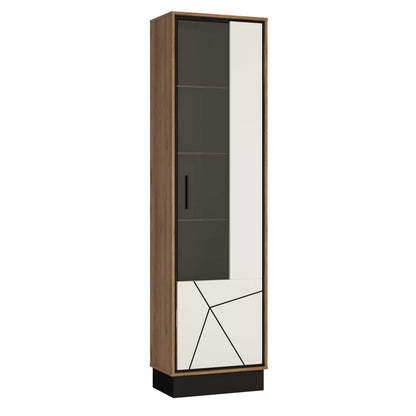 Dabbleton Tall Display Walnut and White Cabinet Right Hand Geometric Design