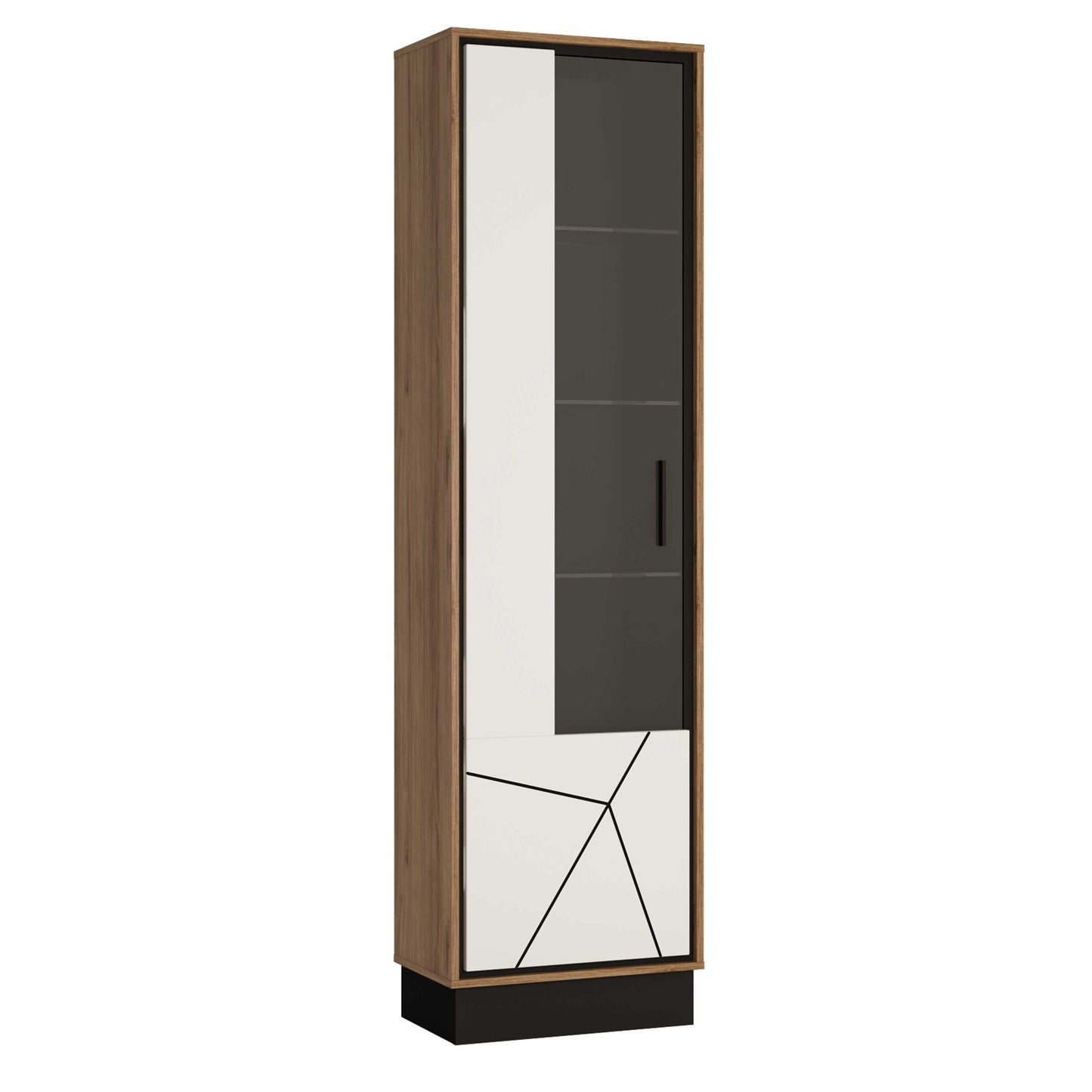 Dabbleton Tall Display Walnut and White Cabinet Left Hand Geometric Design