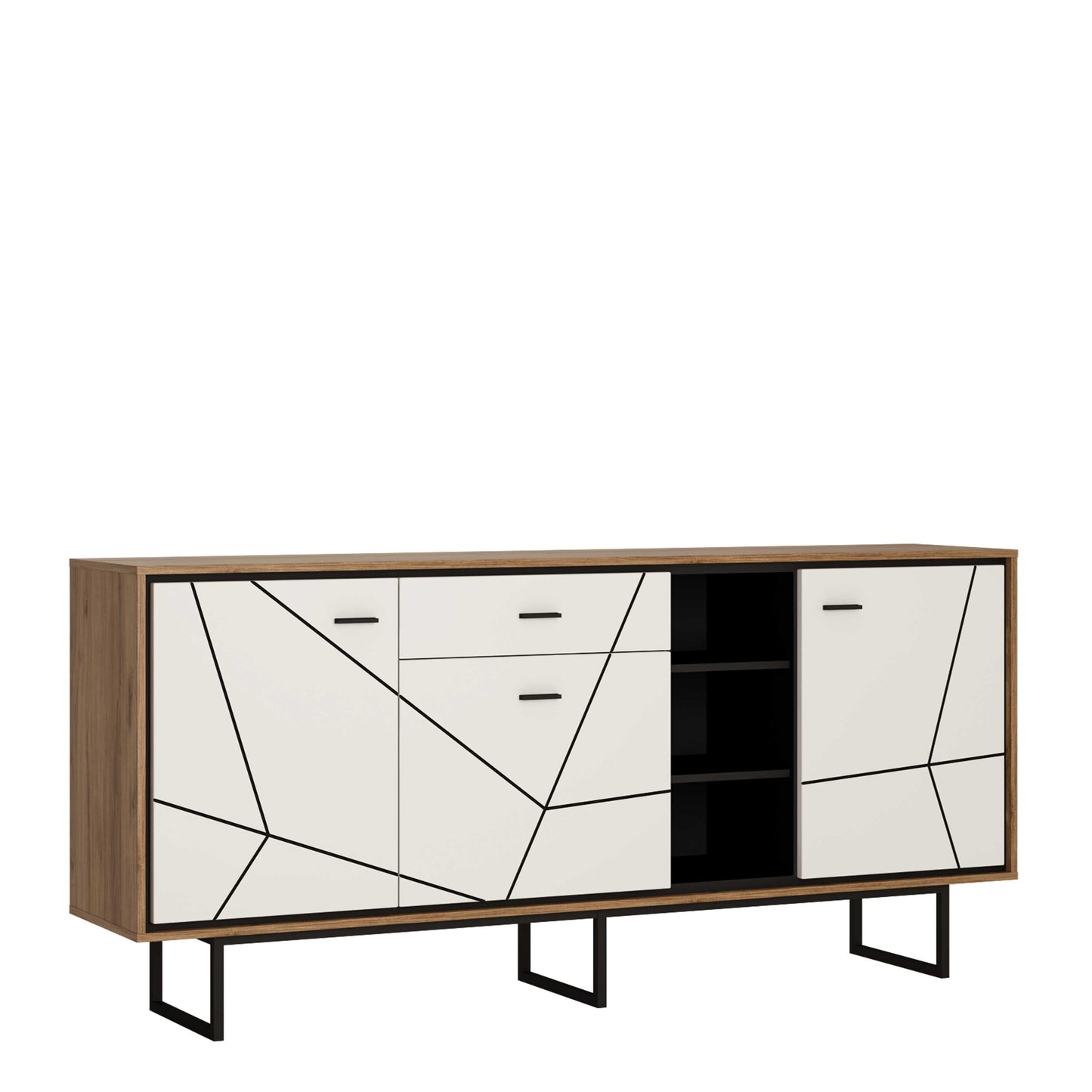 Dabbleton Walnit and White 3 Door 1 Drawer Wide Sideboard