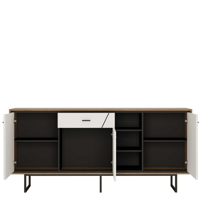 Dabbleton Walnit and White 3 Door 1 Drawer Wide Sideboard