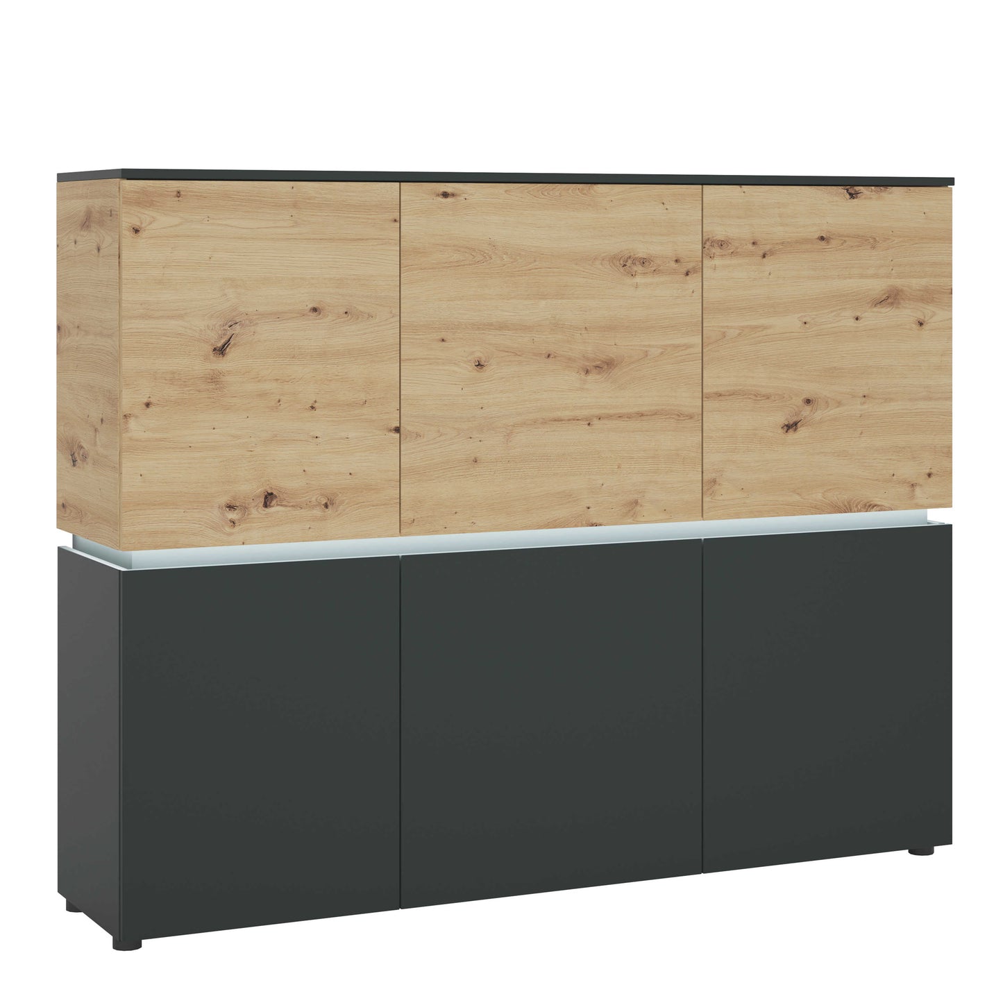 Ebeltoft Natural Oak Wood and Black 6 Door Cabinet with LED Lights