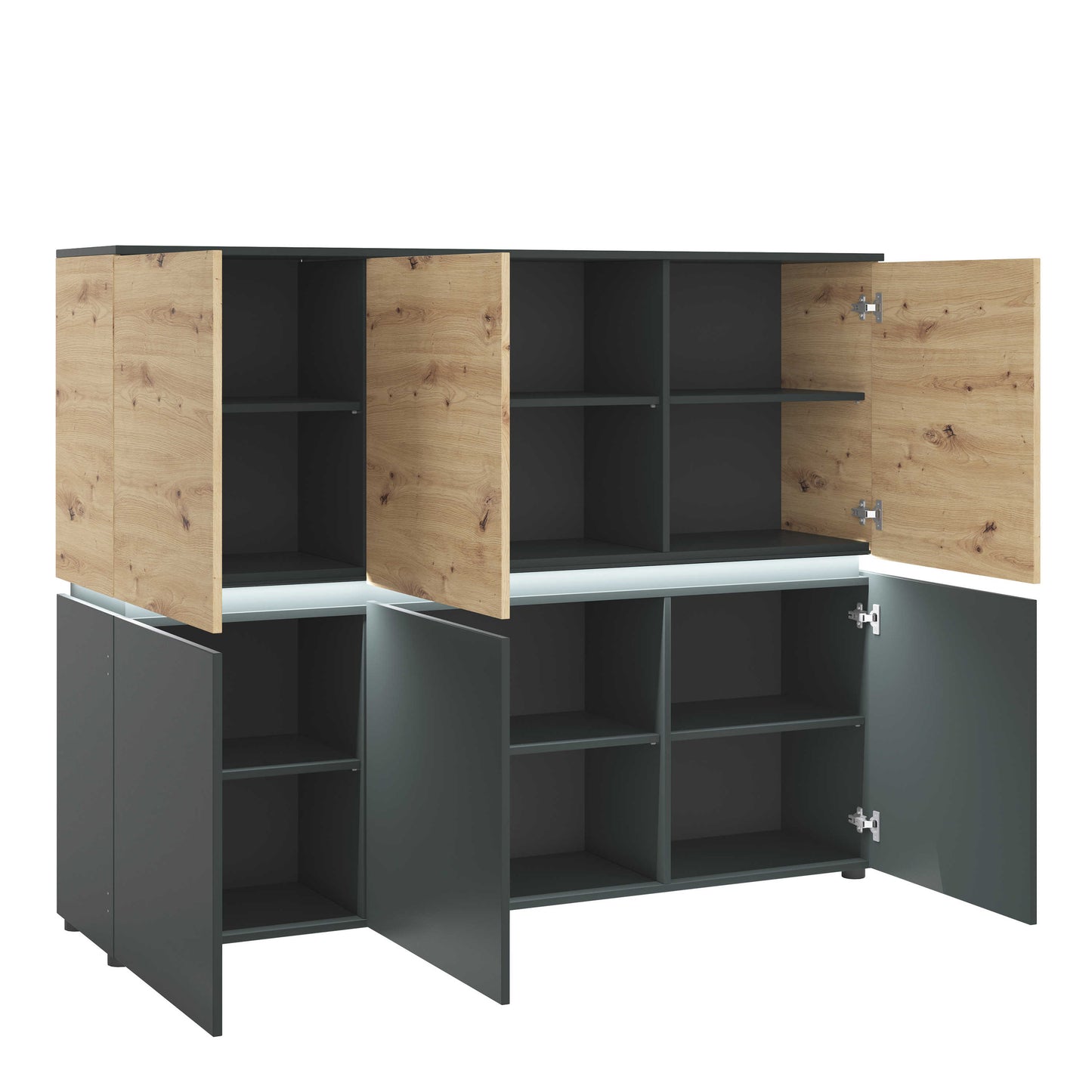 Ebeltoft Natural Oak Wood and Black 6 Door Cabinet with LED Lights